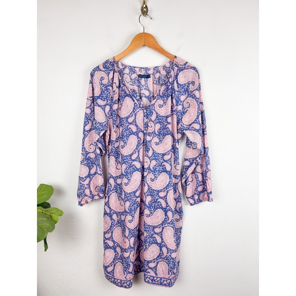 La Plage Pink Paisley cotton Long Sleeve Dress Sz M